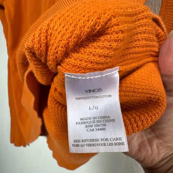 Vince Orange Waffle Knit Hoodie Sweater L Cotton - Picture 4 of 8